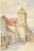 Painting Attributed to Hitler watercolour depicting the St Lamprecht church in Vienna^ signed to