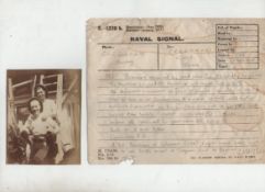 WWI a fine collection of letters^ papers and other ephemera relating to Naval Signalman William