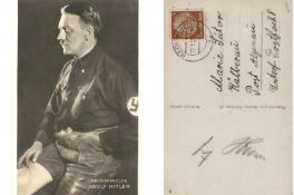 WWII – autograph – Adolf Hitler unusual photographic postcard showing a somewhat young Hitler