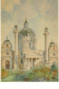Painting Attributed to Hitler watercolour depicting Karlskirche in Vienna^ signed to bottom left