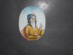 India – large miniature portrait of Maharajah Ranjit Singh c1860. Miniature portrait showing him