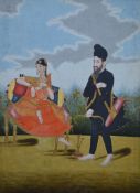 India – Tanjore School Watercolour of an Akali with Lady. A finely executed early 19th century