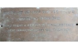 Gandhi a metal plaque taken from the house in which he spent the years 1917-34 at Juhu^ with