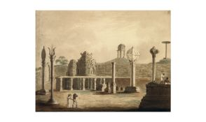 India – Important original Indian 18th c watercolour of the Hindu Gangadhareshvara temple. This