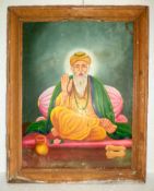 India – Guru Nanak Punjab school oil painting of the Sikh Guru c1890^ measures approx 50x38cms^