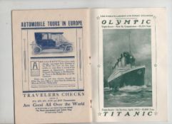 Titanic an original First Class Passenger List for the SS Olympic for its voyage from New York to