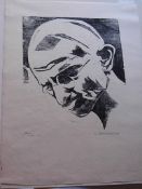 An early and rare Woodcut of Gandhi 1931 signed by the Artist – A fine and rare etching by Werner