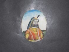 India Punjab Mahrajah Sher Singh portrait c1860s. Miniature portrait of the eldest son of Ranjit