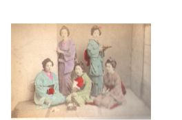 Japan photo album containing approx 50 hand coloured photos of Japanese Geishas as well as various