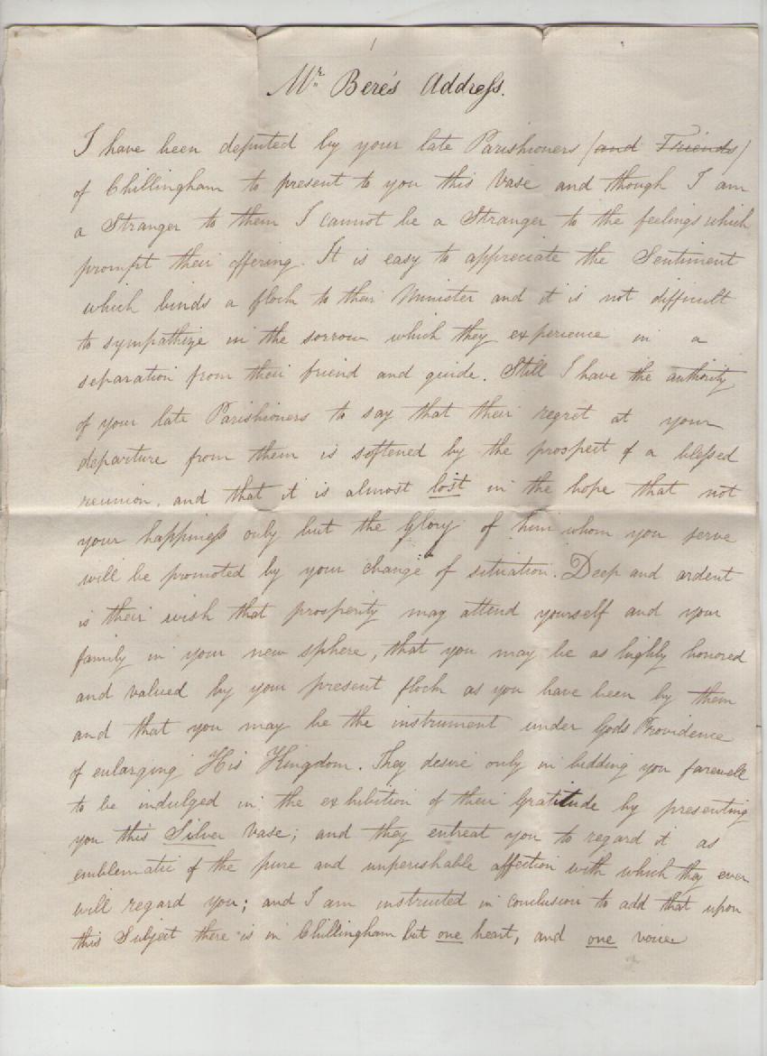 Northumberland – Chillingham group of five letters and one ms document dated 1833 relating to the