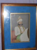 India – Fine watercolour of a seated Maharaja c1840. Measures 16.5cm by 10cm