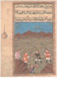 Indian Miniature painting on an manuscript leaf showing a group of soldiers^ four with swords and