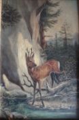 Original Art – attributed to Adolf Hitler ‘Reh am Bach’ [hart by a brook] oil on wood panel