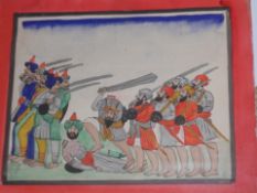 India – Punjab Sikh painting of Baba Deep Singh c1880. A rare painting of Baba Deep Singh fighting