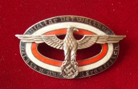 WW2 German Party Badge: Scarce Military Enamel and White metal badge having German Eagle with
