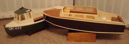 2 Wooden Made Boat Kits: Near finished Cabin Cruiser and Fishing Boat made to a high standard on