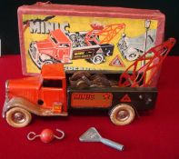 Triang Minic Breakdown Truck: Red Cab with Green – Some overall wear and slight rusting in places