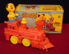 Marx Toys Sooty`s Magic Loco: 1966 Battery Operated plastic Train with Sooty the Driver housed in