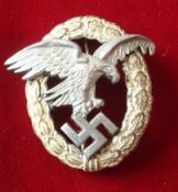 German Luftwaffe Observer`s Badge: Aluminium and Brass Alloy 53mm High with Makers mark SOG in