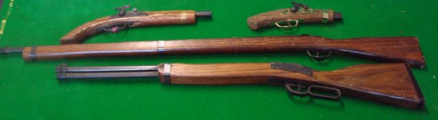 Small collection of 4 wooden and Metal Toy Guns: Made by Parris, USA. All having working actions