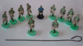 Newfooty Celluloid Team: Green Hooped Shirts with White Shorts with Blue Goalkeeper Green with