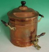 Vintage Copper Samovar: Copper bodied Samavar with brass and turned wood handles and tap. Height