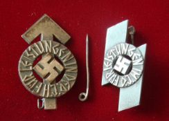 WW2 German Hitler Youth Badges: Made from White Metal with central Swastika and Arrow numbered to