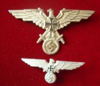 WW2 German VETERANS Association LEADER die struck Pin Back Tunic Eagle Badge: White Metal with 3