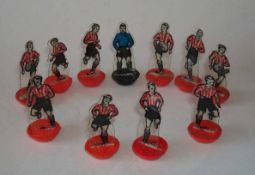 Newfooty Celluloid Team: Red & White Stripe Shirts with Black Shorts with Blue Goalkeeper and Red