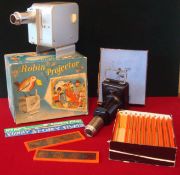 Mickey Mouse Projector and Glass Slides: Metal Projector with Mickey Mouse Box of Glass Slides