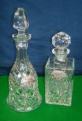 2 Decanters with H/M Silver Name Tags: One Watford Crystal and the other German Cut Glass both