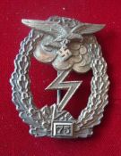 German Luftwaffe Ground Combat Badge: Silver with Flat Pin 56mm having Number 75 mounted to bottom