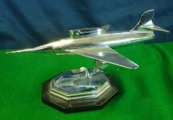 Vintage 1960s chrome Jet Fighter Lighter: Mounted on a black base with the chrome foot engraved `Hal