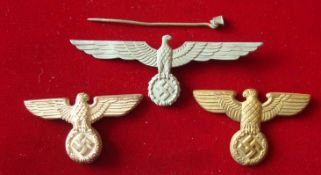 WW2 German Cap Eagles: Two White Metal Eagles with Swastika below 1 in all missing fittings 3