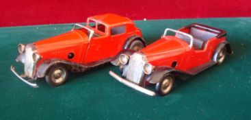 Triang Minic No.17M Vauxhall Tourer: Post-war model is Red, black wings, Good Plus together with