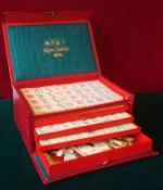 High Quality Mah Jongg Set: Housed in a 5 Tray Red Moroccan Leather Case comes with 4 Wooden Tile