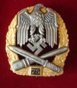 German General Assault Badge: Blued Zinc with Gold Gilt Metal Eagle with Crossed Hand grenade and