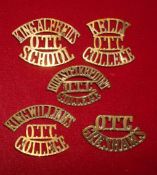 Selection of OTC Shoulder Titles: To consist of OTC Greshaws, Kelly College, King William`s College,