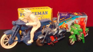 Plastic Motorcycles: Flywheel Drive Policeman with Siren boxed, Auto Turn-Around Action Motorcycle