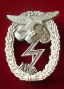 German Luftwaffe Ground Combat Badge: Silver with thin Pin 56mm and No makers name Lots 421 to 490