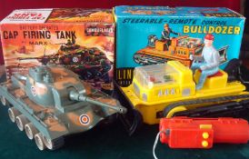 Plastic Battery Operated Toys: Lincoln International Bulldozer with light up motor and driver