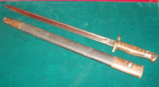 1907 Sanderson Bayonet: With wooden handle with metal and leather Scabbard both having Royal Air