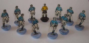 Newfooty Celluloid Team: Blue & White Stripe Shirts with White Shorts with Yellow Goalkeeper and