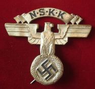 WW2 Large NSKK Eagle Badge: Made from White Metal having Stylized Eagle with Swastika below and NSKK
