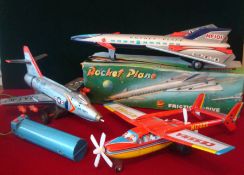 Tin Plate Selection of Toys: To include Friction Drive Rocket Plane boxed together with TM Toys U.