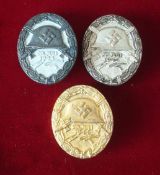 German 1944 Wound Badges: Three Wound badges Black & Silver, Silver and Gold examples all dated to