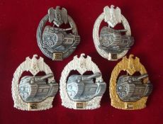 5 German Panzer Assault Badges: Five various Panzer badges 25, 50, 75, 100 and 200 (5) Lots 421 to