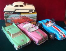 Tin Plate Battery and Friction Powered Cars: To include 2 Minister Deluxe Cars both different