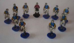 Newfooty Celluloid Team: Blue Shirts with Yellow Sleeves and White Shorts with Claret Goalkeeper and