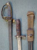 WW1 Bayonet and Victorian Sword: 1913 Remington bayonet with leather frog, complete with scabbard.